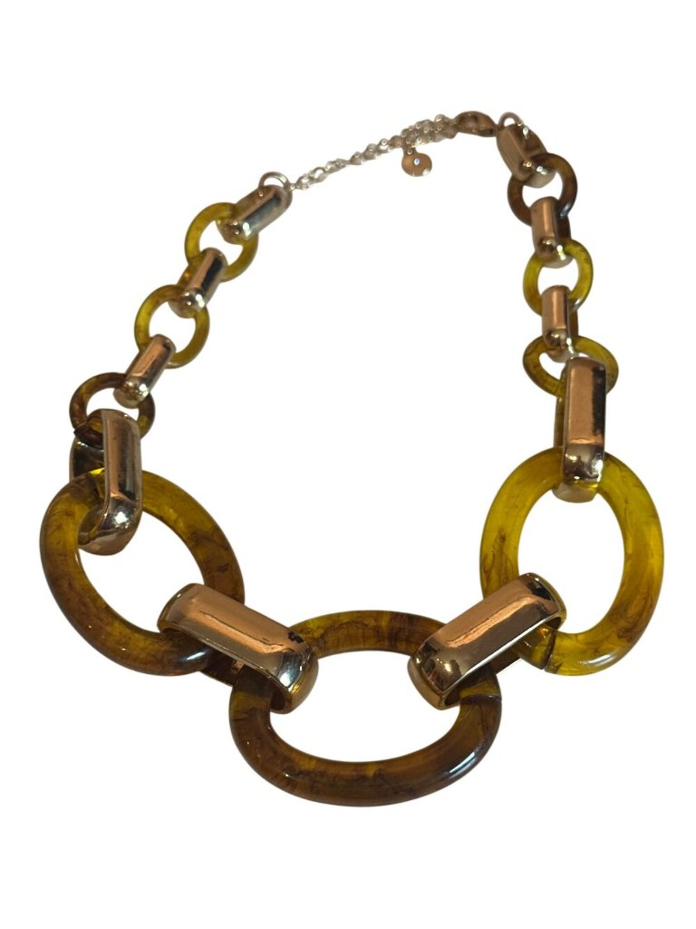 Chunky Gold & Resin Link Necklace  Chain Yellow & Brown Accents Statement 80s